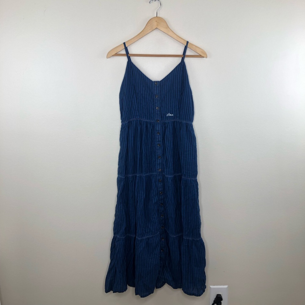 Sundry Elena cotton blue striped tiered sundress size 2
